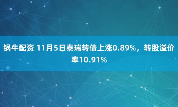 锅牛配资 11月5日泰瑞转债上涨0.89%，转股溢价率10.91%